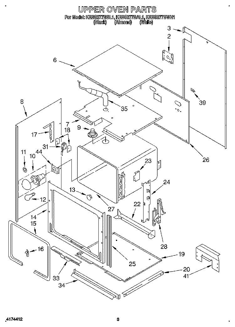 UPPER OVEN Diagram and Parts List for KEBS277BAL1  KitchenAid Wall Oven