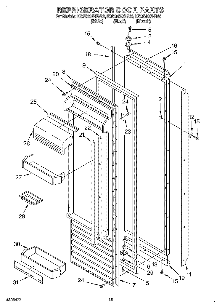 REFRIGERATOR DOOR Diagram and Parts List for KSSS48QHT00  KitchenAid Refrigerator