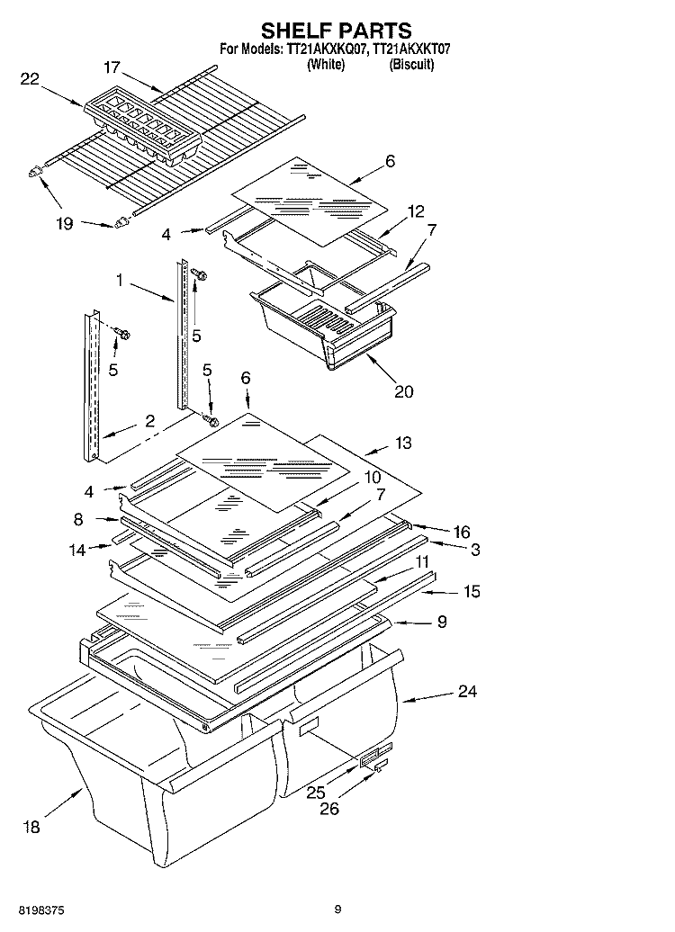 SHELF Diagram and Parts List for TT21AKXKT07  Estate Refrigerator
