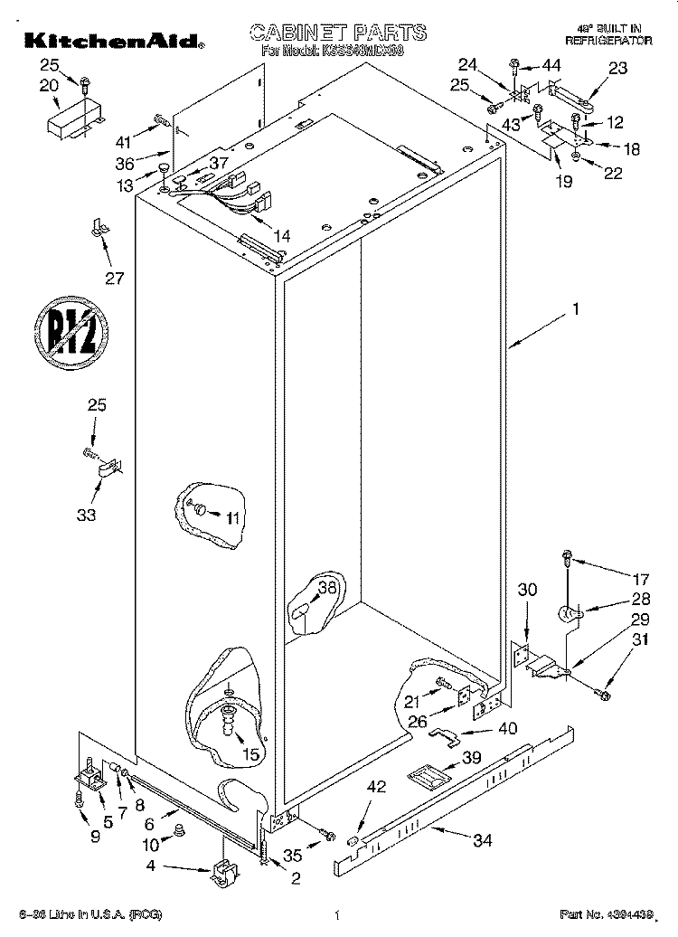 CABINET Diagram and Parts List for KSSS48MDX03  KitchenAid Refrigerator