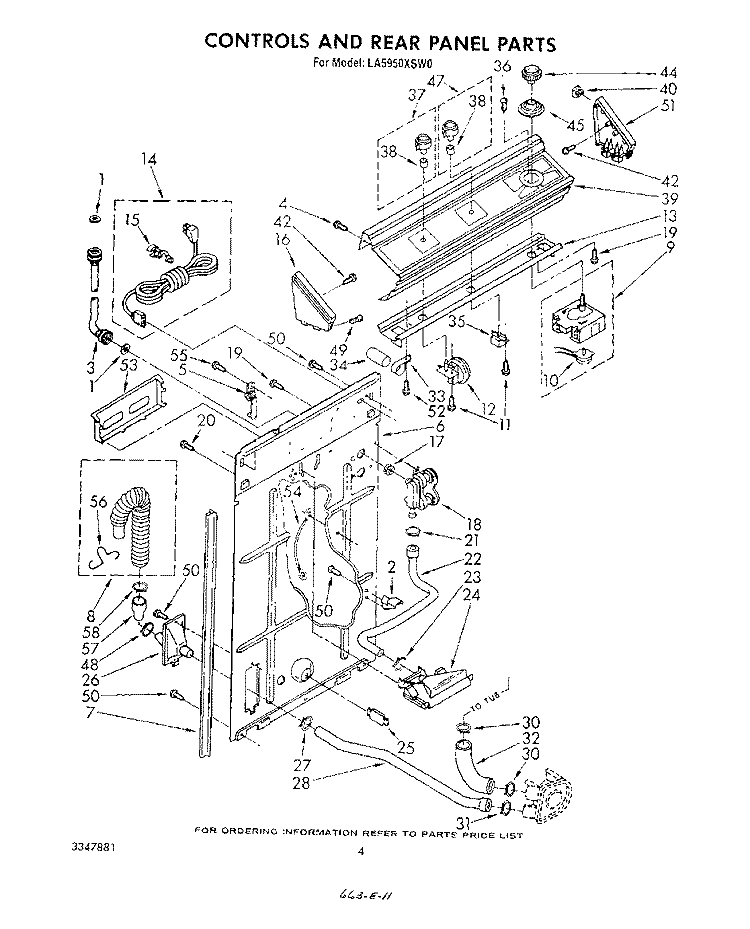 CONTROLS AND REAR PANEL Diagram and Parts List for LA5950XSW0  Whirlpool Washer