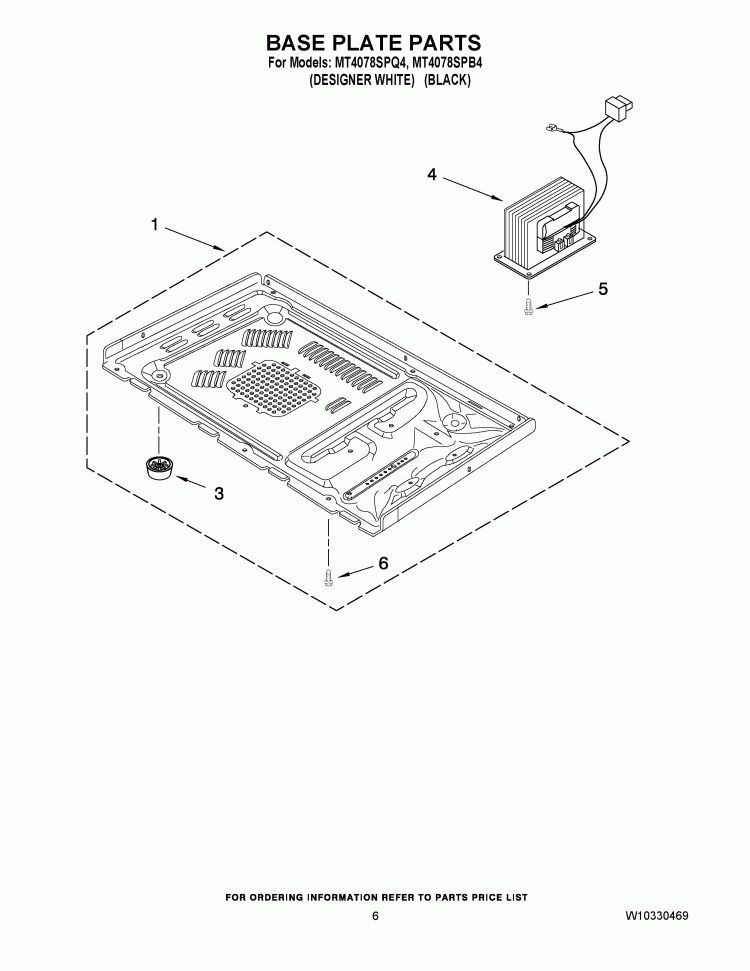 BASE PLATE PARTS Diagram and Parts List for MT4078SPB4  Whirlpool Microwave