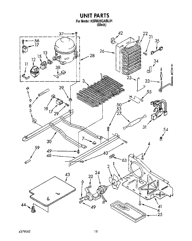 UNIT Diagram and Parts List for KSRB25QABL01  KitchenAid Refrigerator