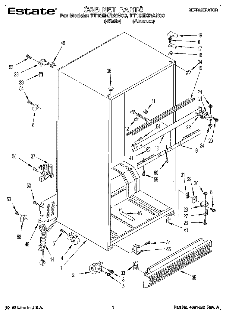 CABINET Diagram and Parts List for TT18EKRAN00  Whirlpool Refrigerator