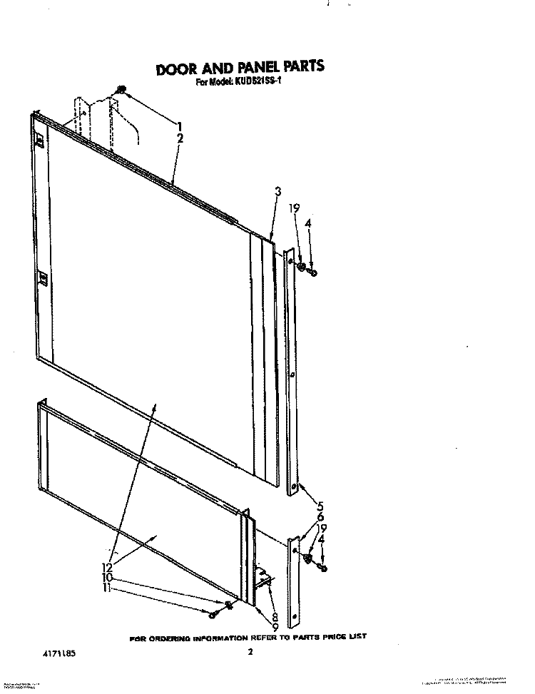 DOOR AND PANEL Diagram and Parts List for KUDS21SS1  KitchenAid Dishwasher