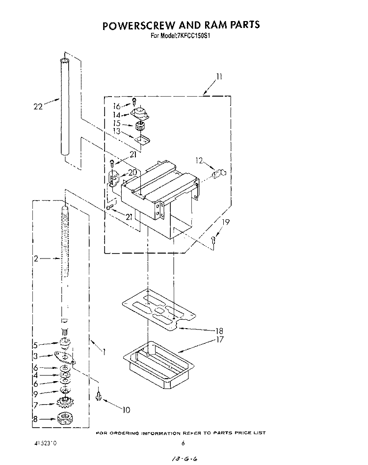 POWERSCREW AND RAM Diagram and Parts List for 7KFCC150S1  KitchenAid Trash Compactor