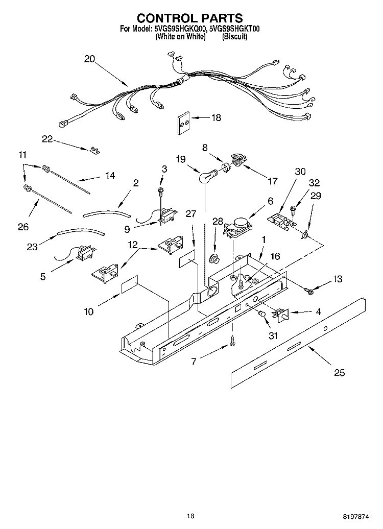 CONTROL Diagram and Parts List for 5VGS9SHGKT00  Whirlpool Refrigerator