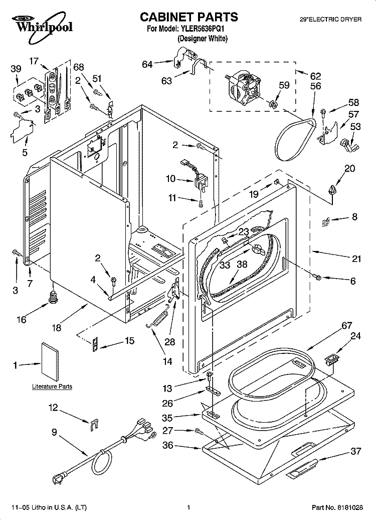 CABINET PARTS Diagram and Parts List for YLER5636PQ1  Whirlpool Dryer