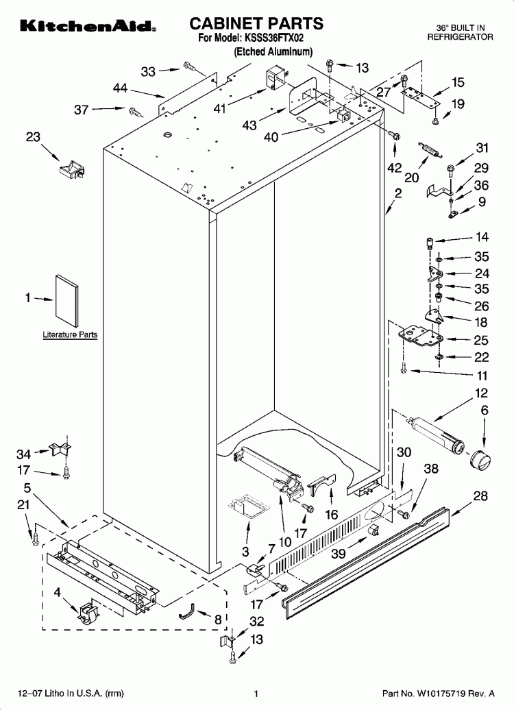 CABINET PARTS Diagram and Parts List for KSSS36FTX02  KitchenAid Refrigerator