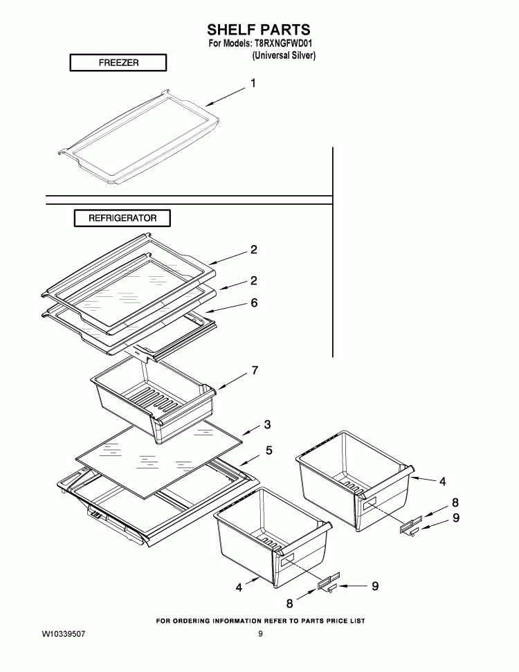 SHELF PARTS Diagram and Parts List for T8RXNGFWD01  Estate Refrigerator