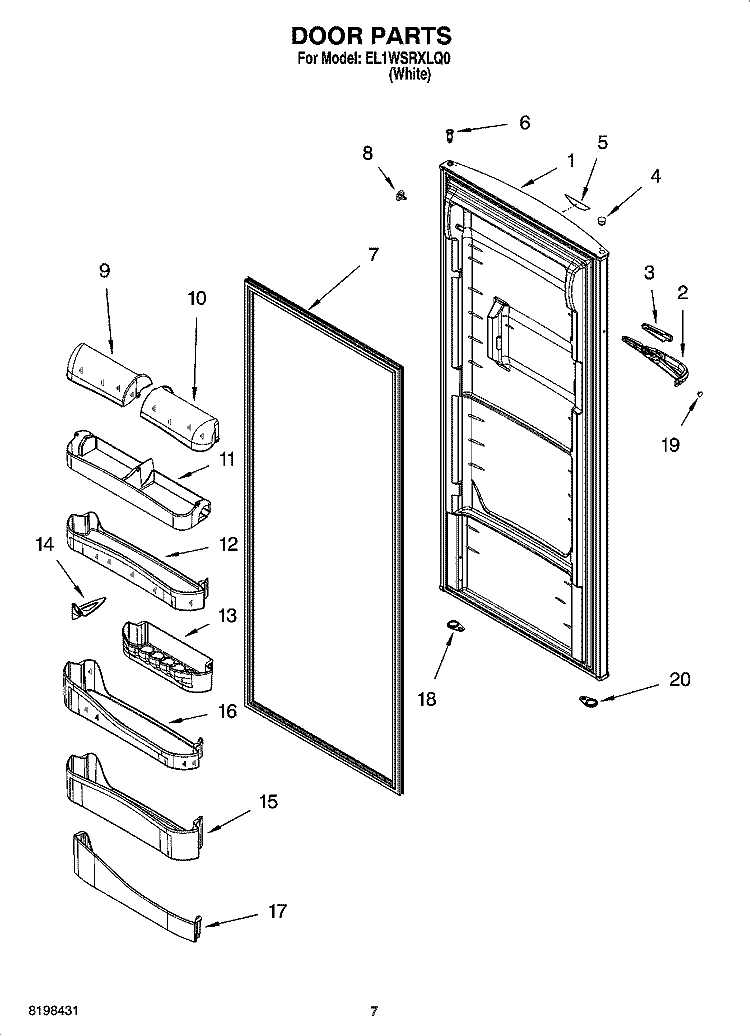 DOOR PARTS Diagram and Parts List for EL1WSRXLQ0  Whirlpool Refrigerator