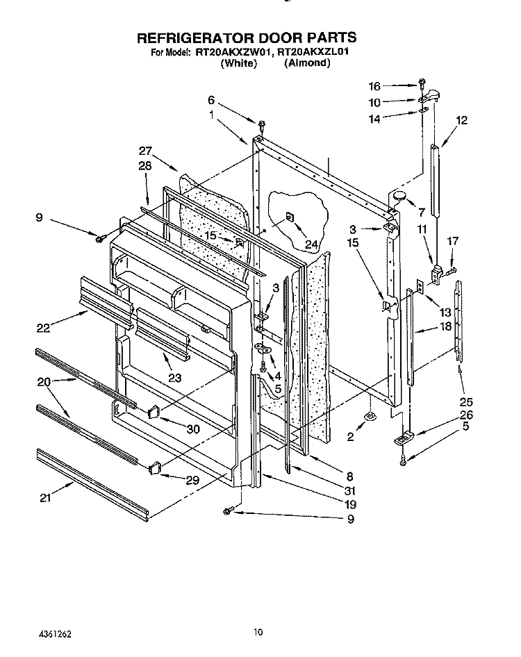 REFRIGERATOR DOOR, LIT/OPTIONAL Diagram and Parts List for RT20AKXZW01  Roper Refrigerator