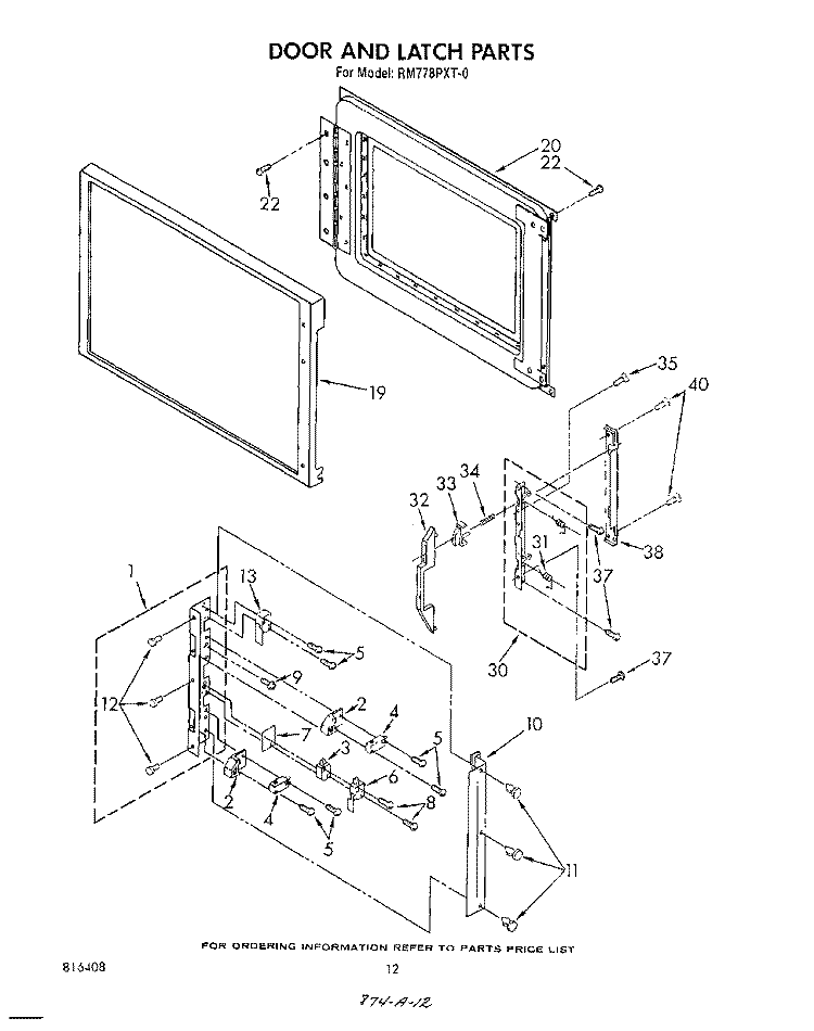 DOOR AND LATCH Diagram and Parts List for RM778PXT0  Whirlpool Microwave Oven Combo