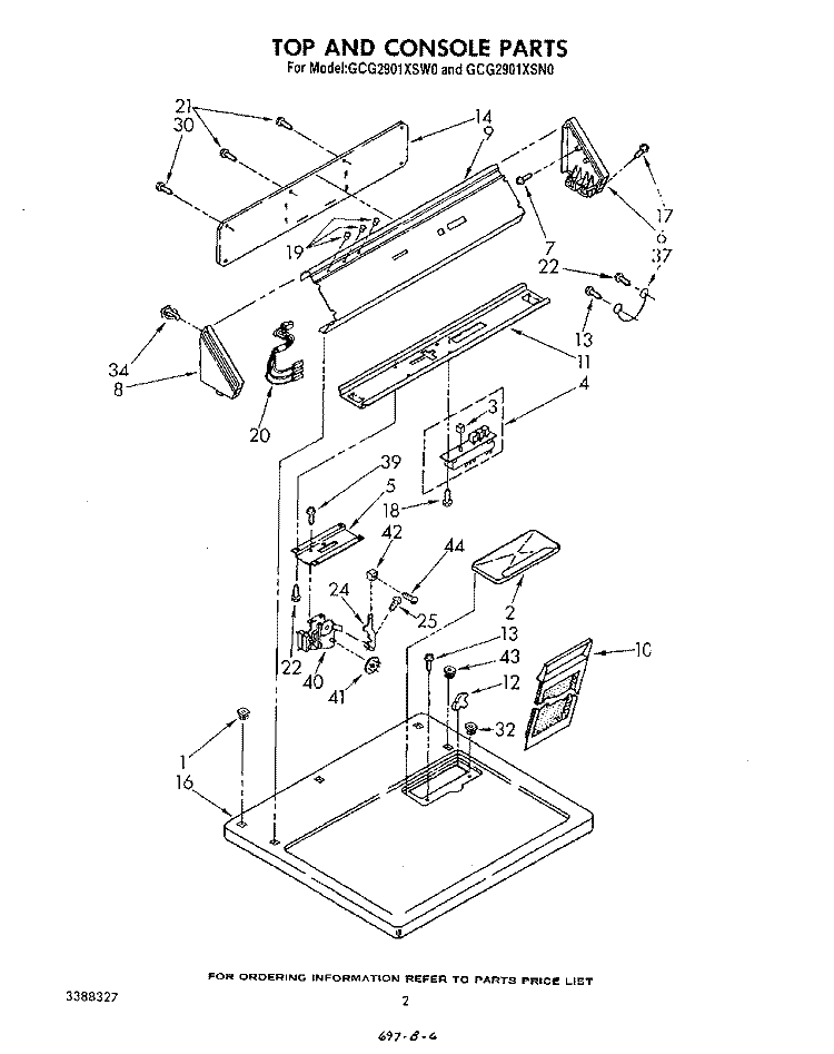 TOP AND CONSOLE Diagram and Parts List for GCG2901XSN0  Whirlpool Dryer