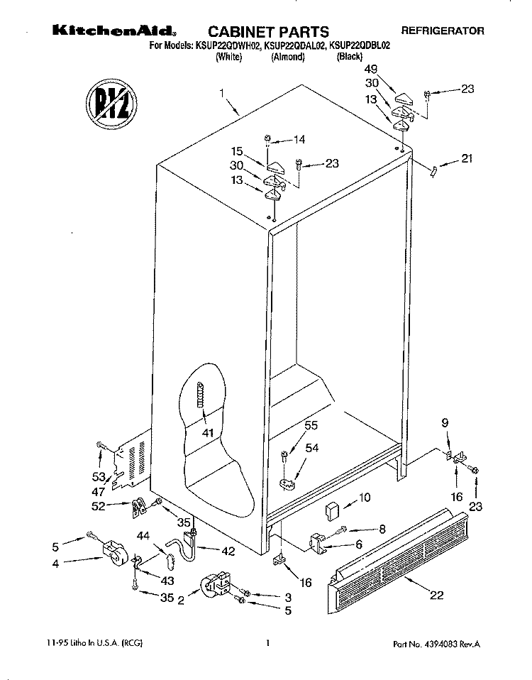 CABINET Diagram and Parts List for KSUP22QDBL02  KitchenAid Refrigerator