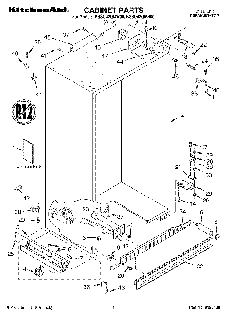 CABINET PARTS Diagram and Parts List for KSSO42QMW00  KitchenAid Refrigerator