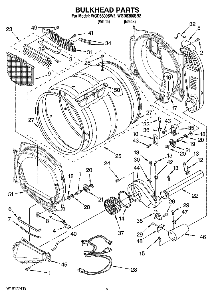 BULKHEAD PARTS Diagram and Parts List for WGD8300SW2  Whirlpool Dryer