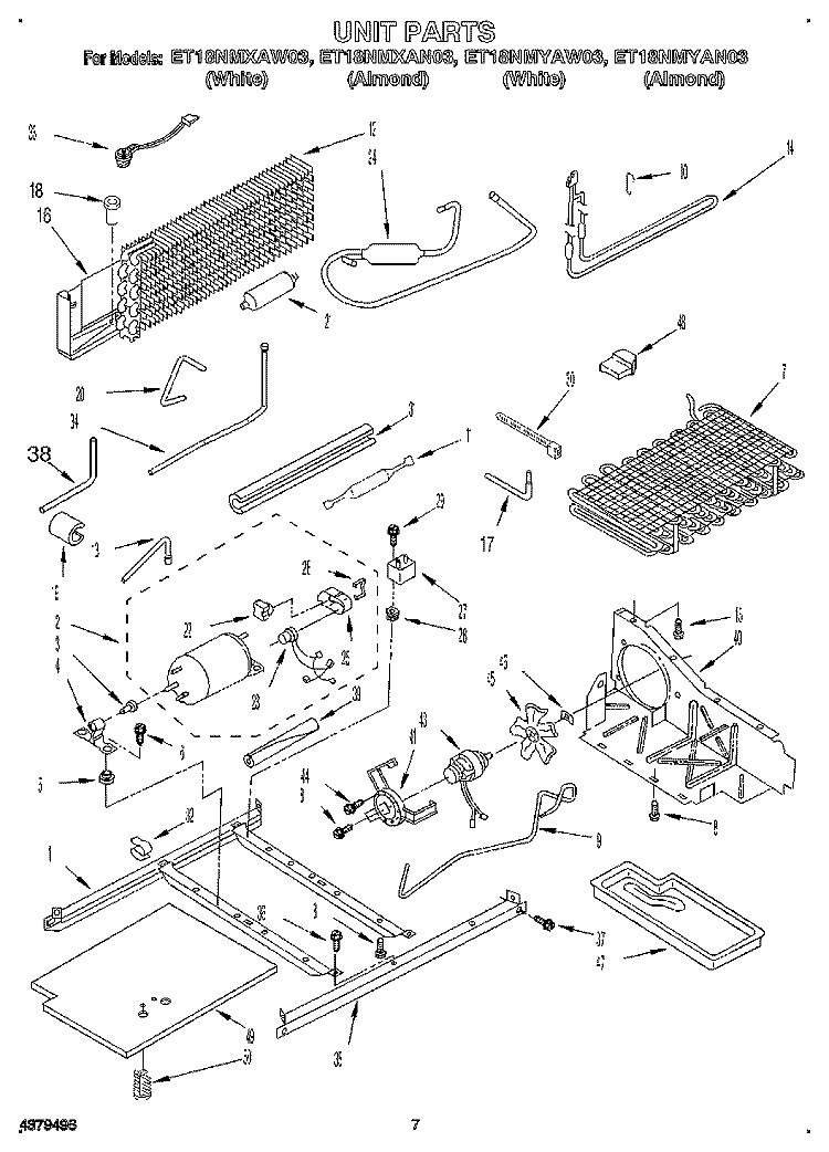 UNIT Diagram and Parts List for ET18NMYAN03  Whirlpool Refrigerator