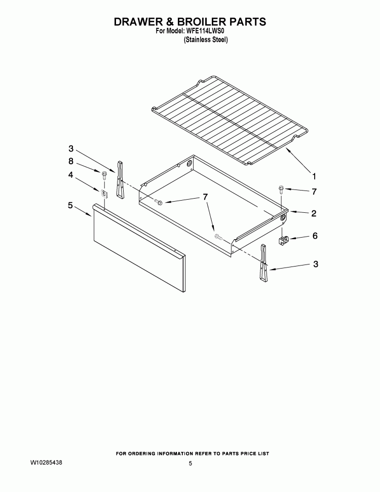 DRAWER & BROILER PARTS Diagram and Parts List for WFE114LWS0  Whirlpool Range