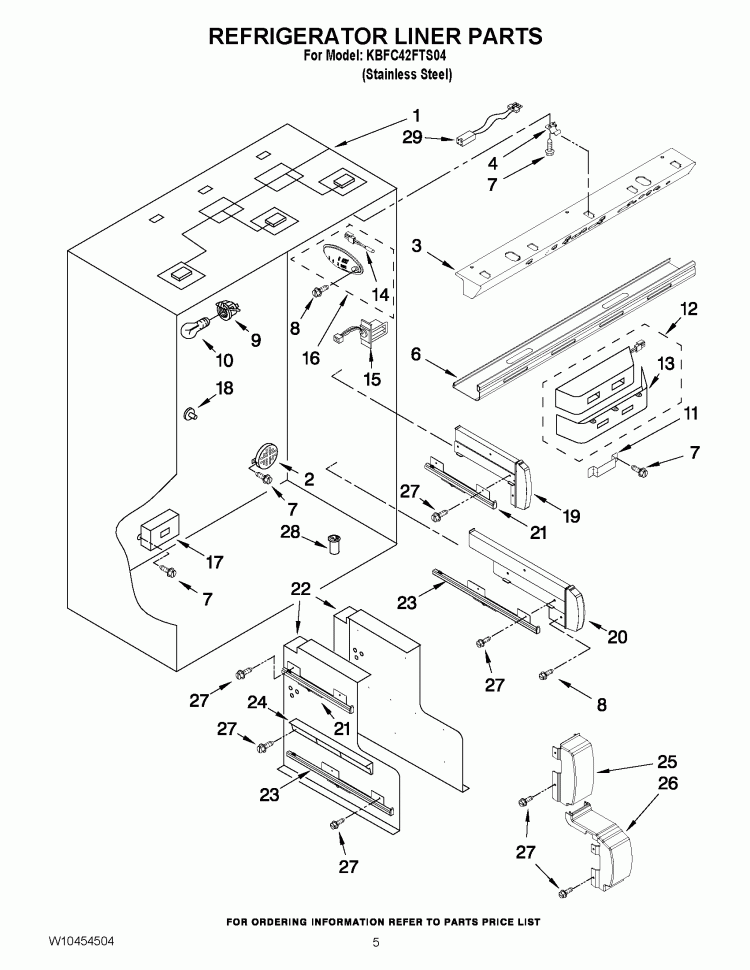 REFRIGERATOR LINER PARTS Diagram and Parts List for KBFC42FTS04  KitchenAid Refrigerator