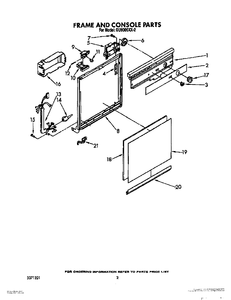 FRAME AND CONSOLE Diagram and Parts List for DU8000XX2  Whirlpool Dishwasher