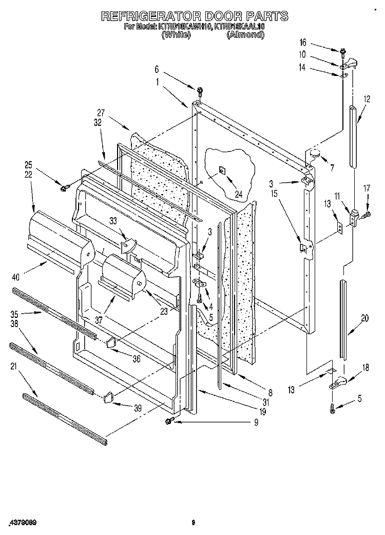 REFRIGERATOR DOOR Diagram and Parts List for KTRD18KAWH10  Whirlpool Refrigerator