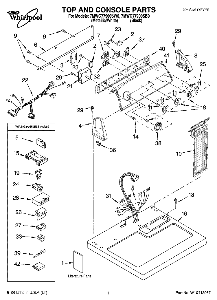 TOP AND CONSOLE PARTS Diagram and Parts List for 7MWG77900SB0  Whirlpool Dryer