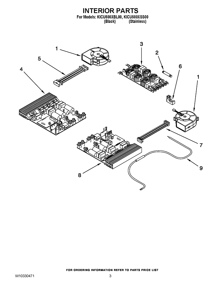 INTERIOR PARTS Diagram and Parts List for KICU500XBL00  KitchenAid Cooktop