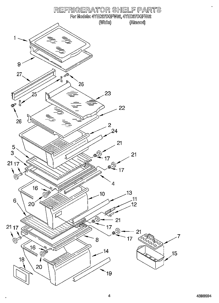 REFRIGERATOR SHELF Diagram and Parts List for 4YED27DQFW02  Whirlpool Refrigerator