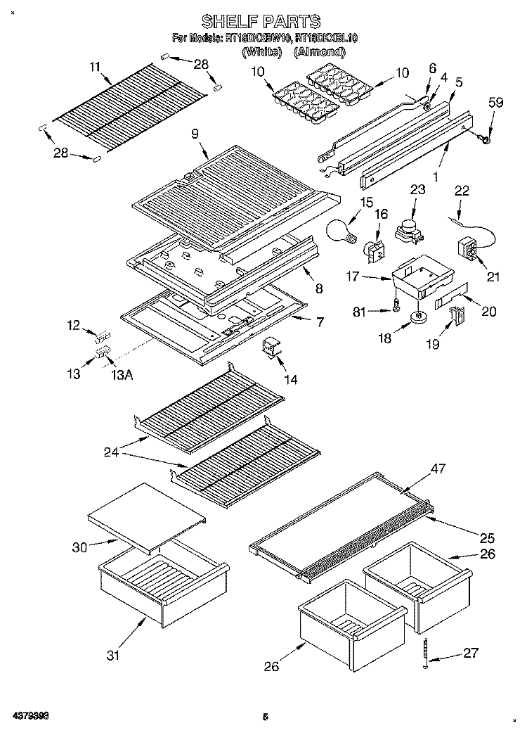 SHELF Diagram and Parts List for RT18DKXBL10  Roper Refrigerator