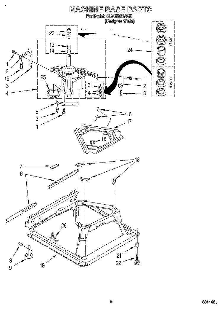 MACHINE BASE Diagram and Parts List for 6LSC9255AQ2  Whirlpool Washer