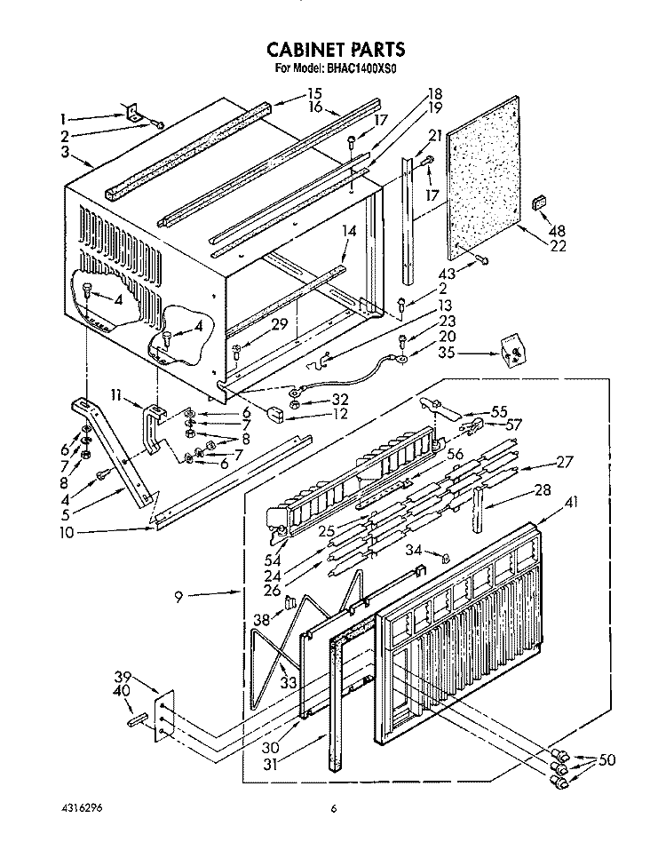 CABINET Diagram and Parts List for BHAC1400XS0  Whirlpool Air Conditioner