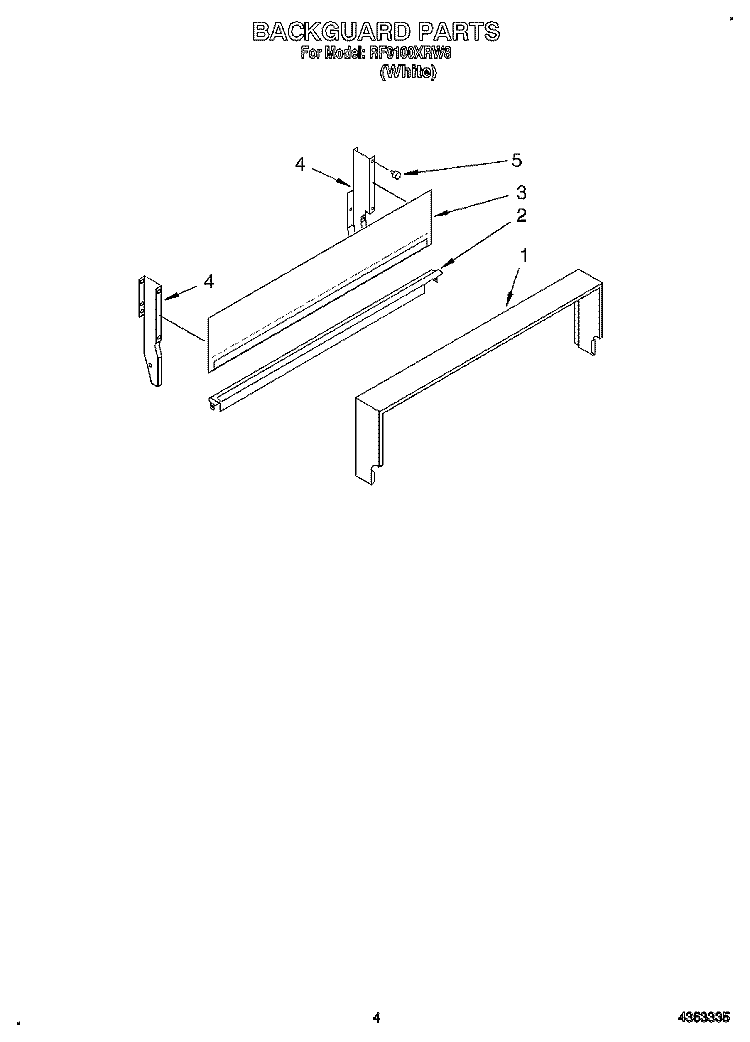 BACKGUARD Diagram and Parts List for RF0100XRW8  Whirlpool Range