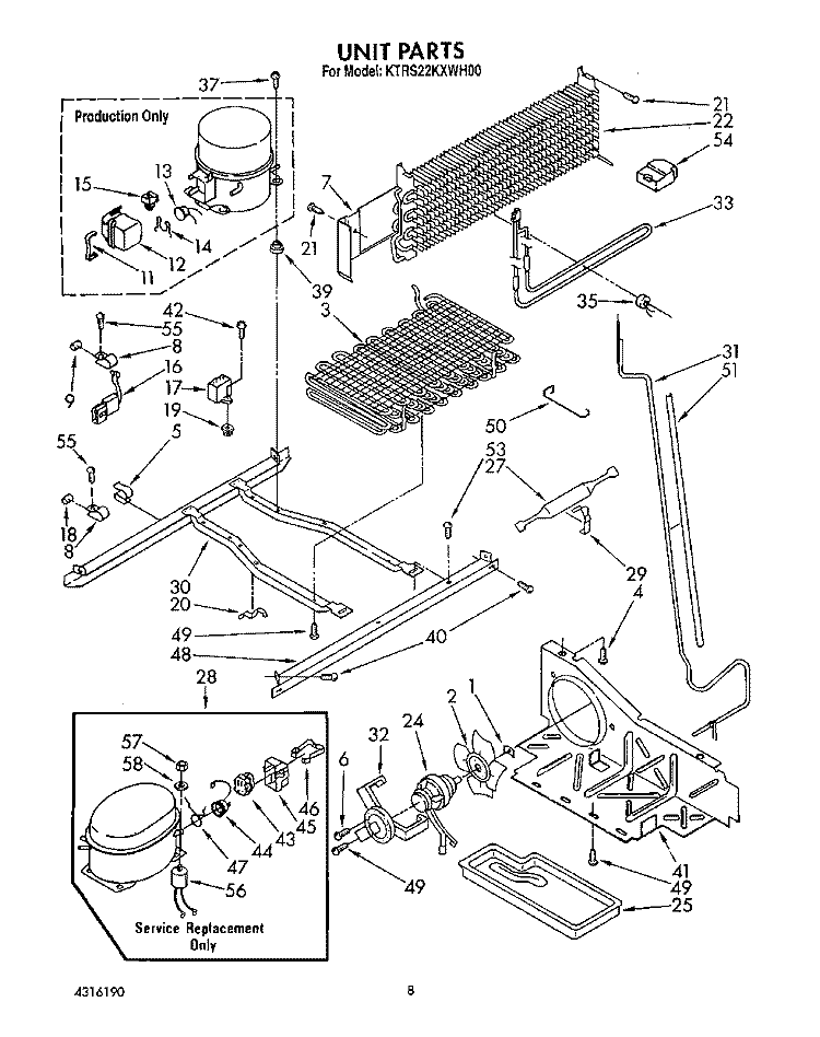 UNIT Diagram and Parts List for KTRS22KXAL00  KitchenAid Refrigerator