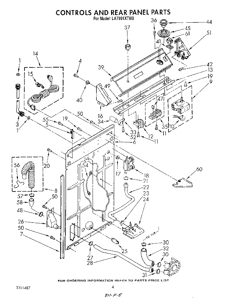 CONTROLS AND REAR PANEL Diagram and Parts List for LA7801XTF0  Whirlpool Washer