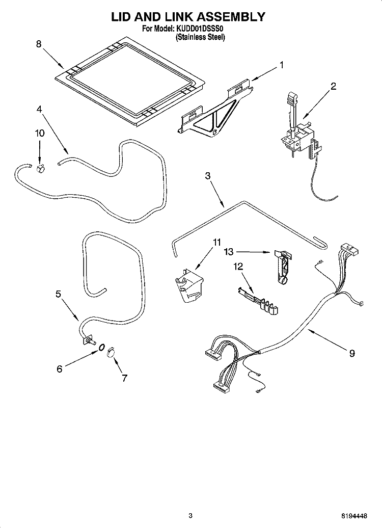 LID AND LINK ASSEMBLY Diagram and Parts List for KUDD01DSSS0  KitchenAid Dishwasher