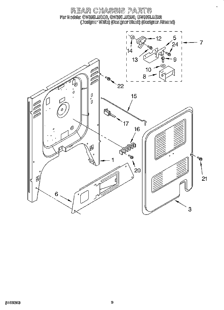 REAR CHASSIS Diagram and Parts List for GW395LEGZ0  Whirlpool Range