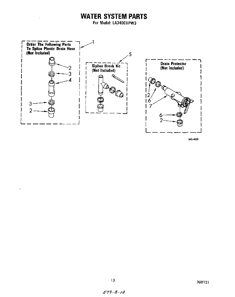 WATER SYSTEM Diagram and Parts List for LA3400XPW3  Whirlpool Washer