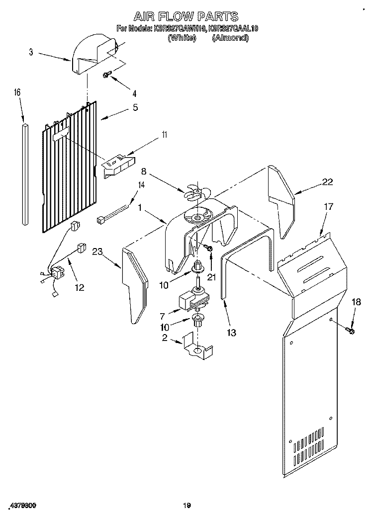 AIR FLOW Diagram and Parts List for KSRS27QAWH10  KitchenAid Refrigerator