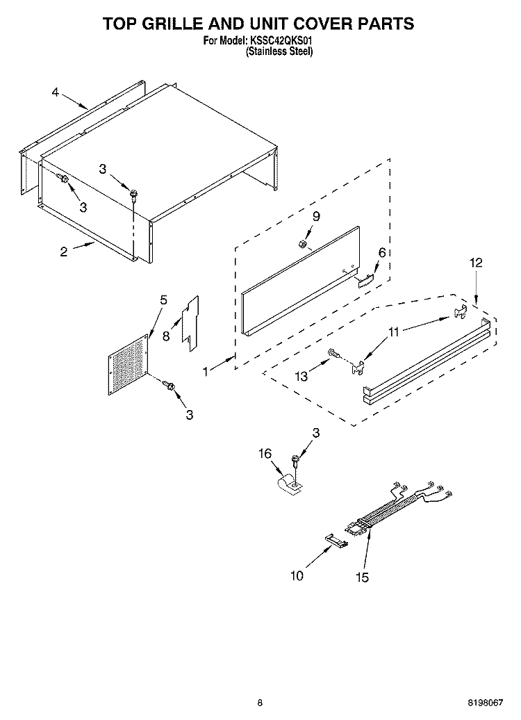 TOP GRILLE AND UNIT COVER Diagram and Parts List for KSSC42QKS01  KitchenAid Refrigerator