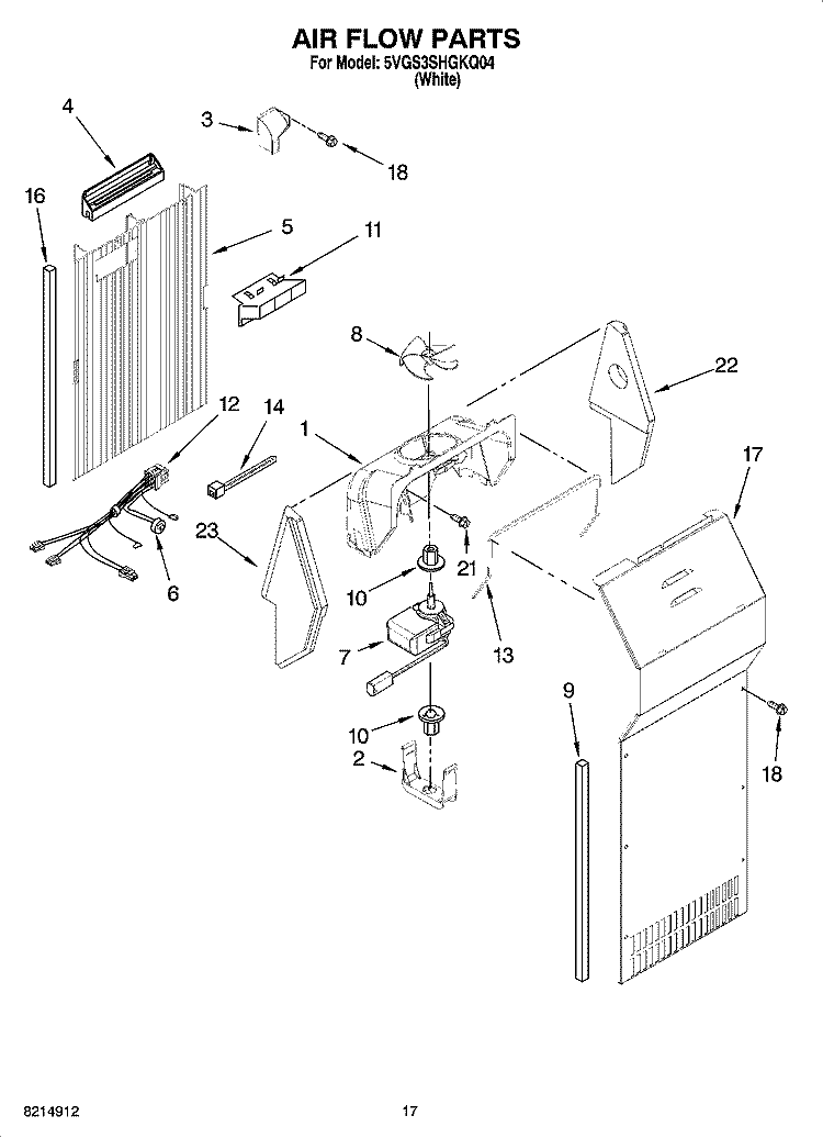 AIR FLOW PARTS Diagram and Parts List for 5VGS3SHGKQ04  Whirlpool Refrigerator
