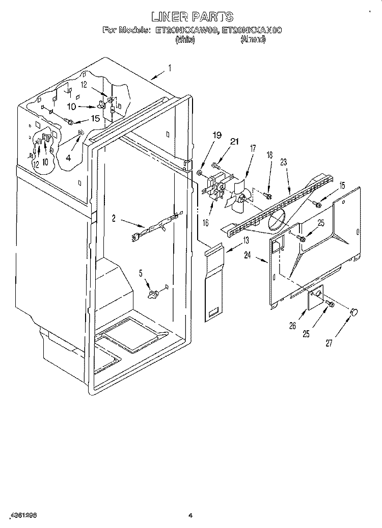 LINER Diagram and Parts List for ET20NKXAN00  Whirlpool Refrigerator