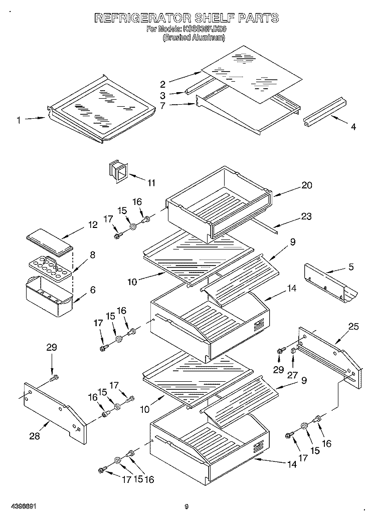REFRIGERATOR SHELF Diagram and Parts List for KSSS36FJX00  KitchenAid Refrigerator