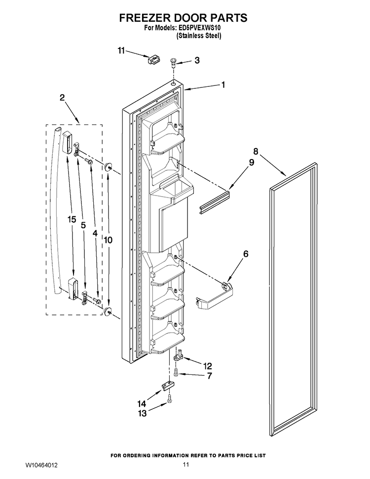 FREEZER DOOR PARTS Diagram and Parts List for ED5PVEXWS10  Whirlpool Refrigerator
