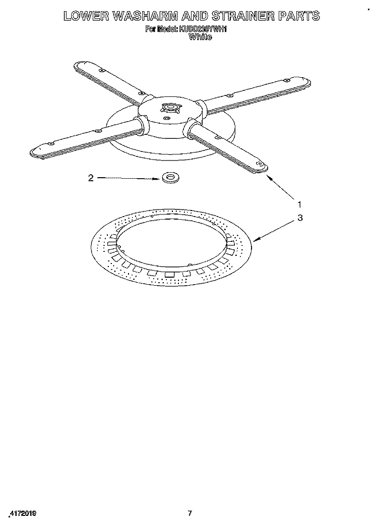 LOWER WASHARM AND STRAINER Diagram and Parts List for KUDD230YWH1  KitchenAid Dishwasher