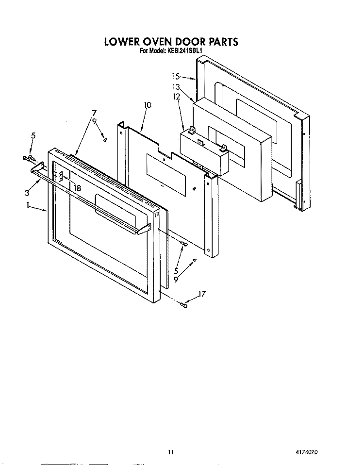 LOWER OVEN DOOR Diagram and Parts List for KEBI241SBL1  KitchenAid Wall Oven