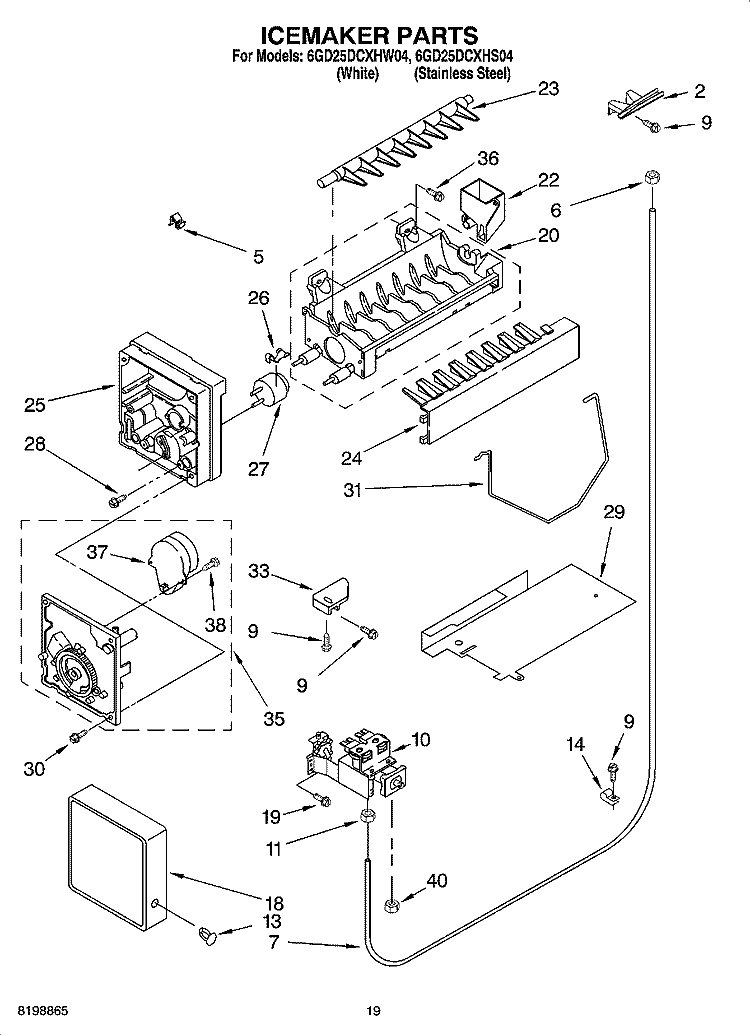 ICEMAKER PARTS, PARTS NOT ILLUSTRATED Diagram and Parts List for 6GD25DCXHW04  Whirlpool Refrigerator