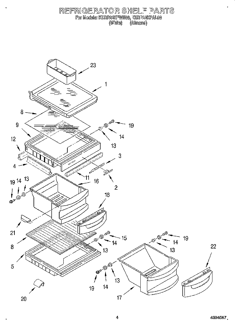 REFRIGERATOR SHELF Diagram and Parts List for KSRP22KFAL00  KitchenAid Refrigerator