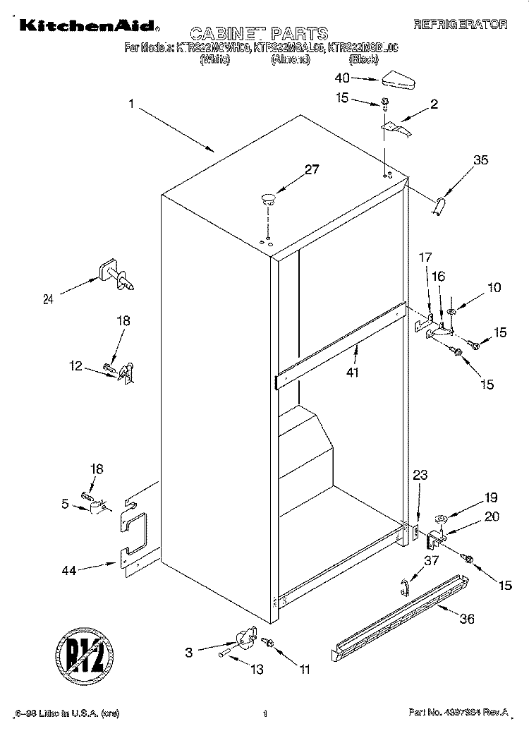 CABINET Diagram and Parts List for KTRS22MGBL00  KitchenAid Refrigerator