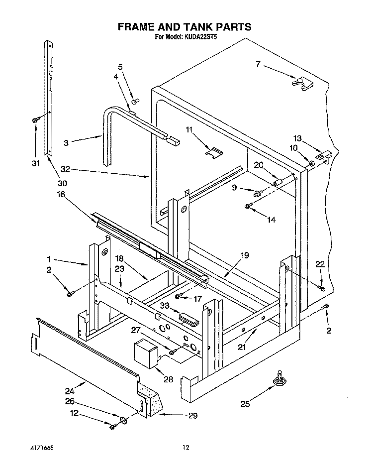 FRAME AND TANK Diagram and Parts List for KUDA22ST5  KitchenAid Dishwasher